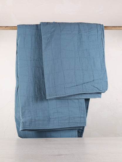 Large Titou Recycled Plaid Bed Throw  - Acier -