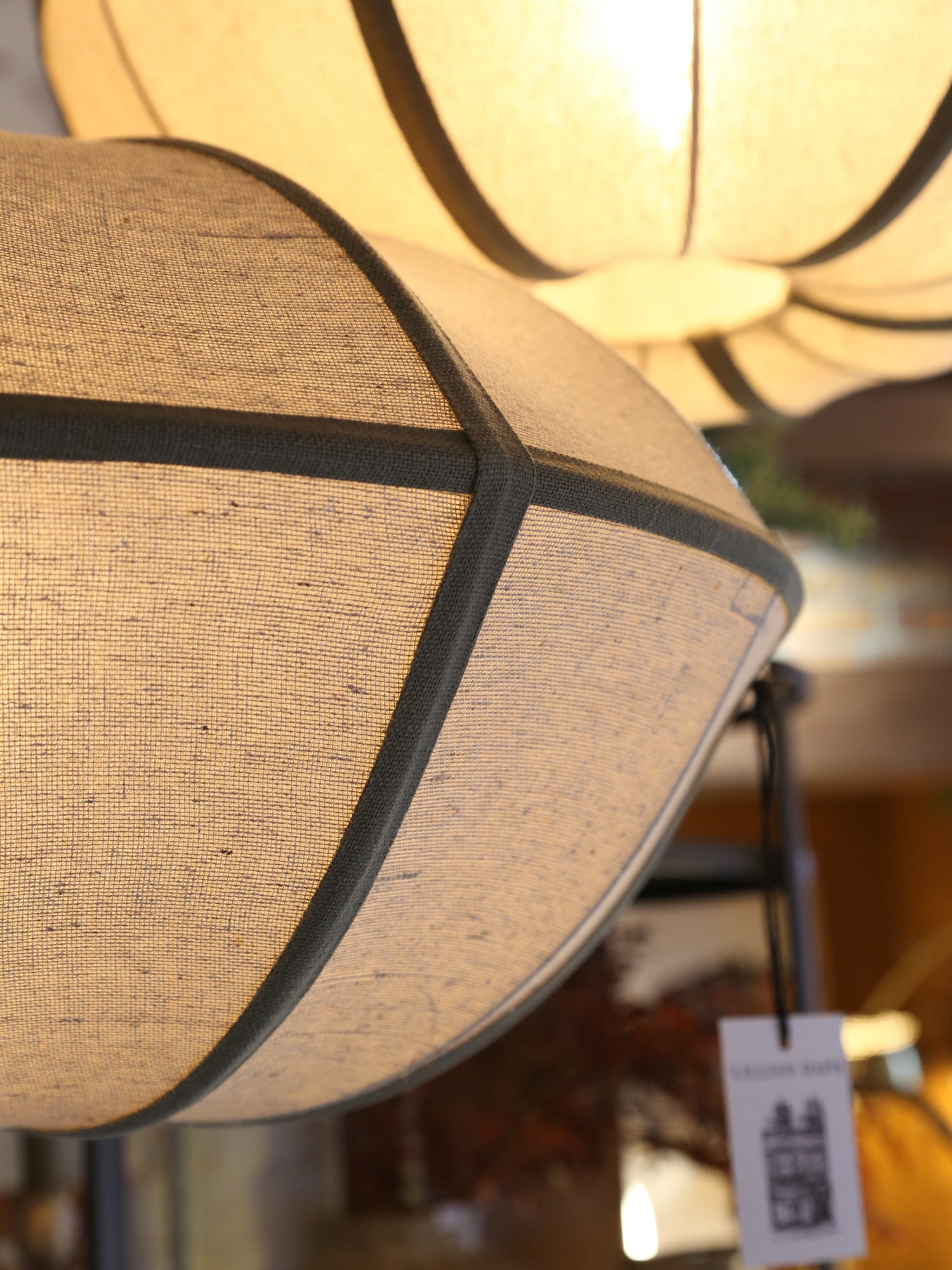 Mirleys Natural Linen Hanging Lamp - Olive, Crème, Beige - 2 Sizes Available