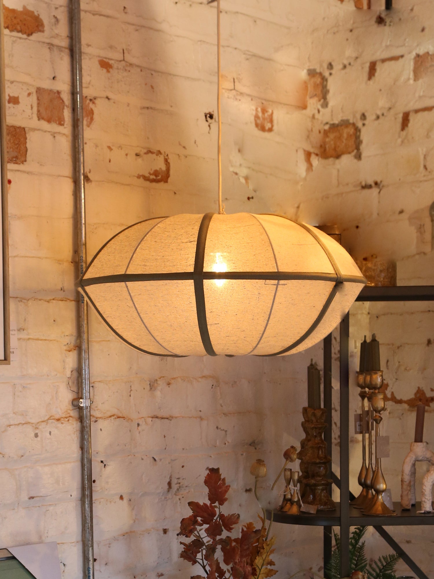 Mirleys Natural Linen Hanging Lamp - Olive, Crème, Beige - 2 Sizes Available
