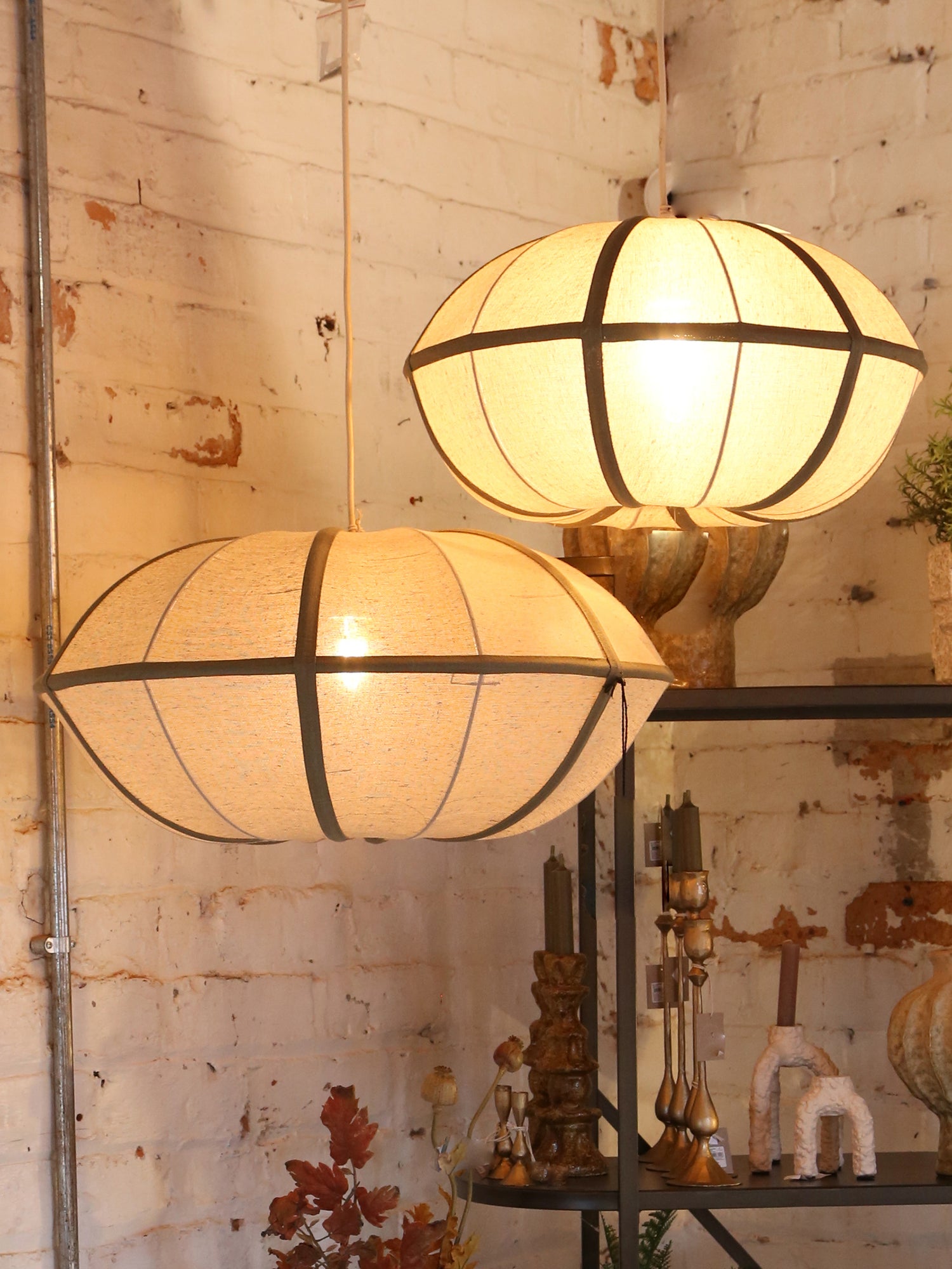 Mirleys Natural Linen Hanging Lamp - Olive, Crème, Beige - 2 Sizes Available