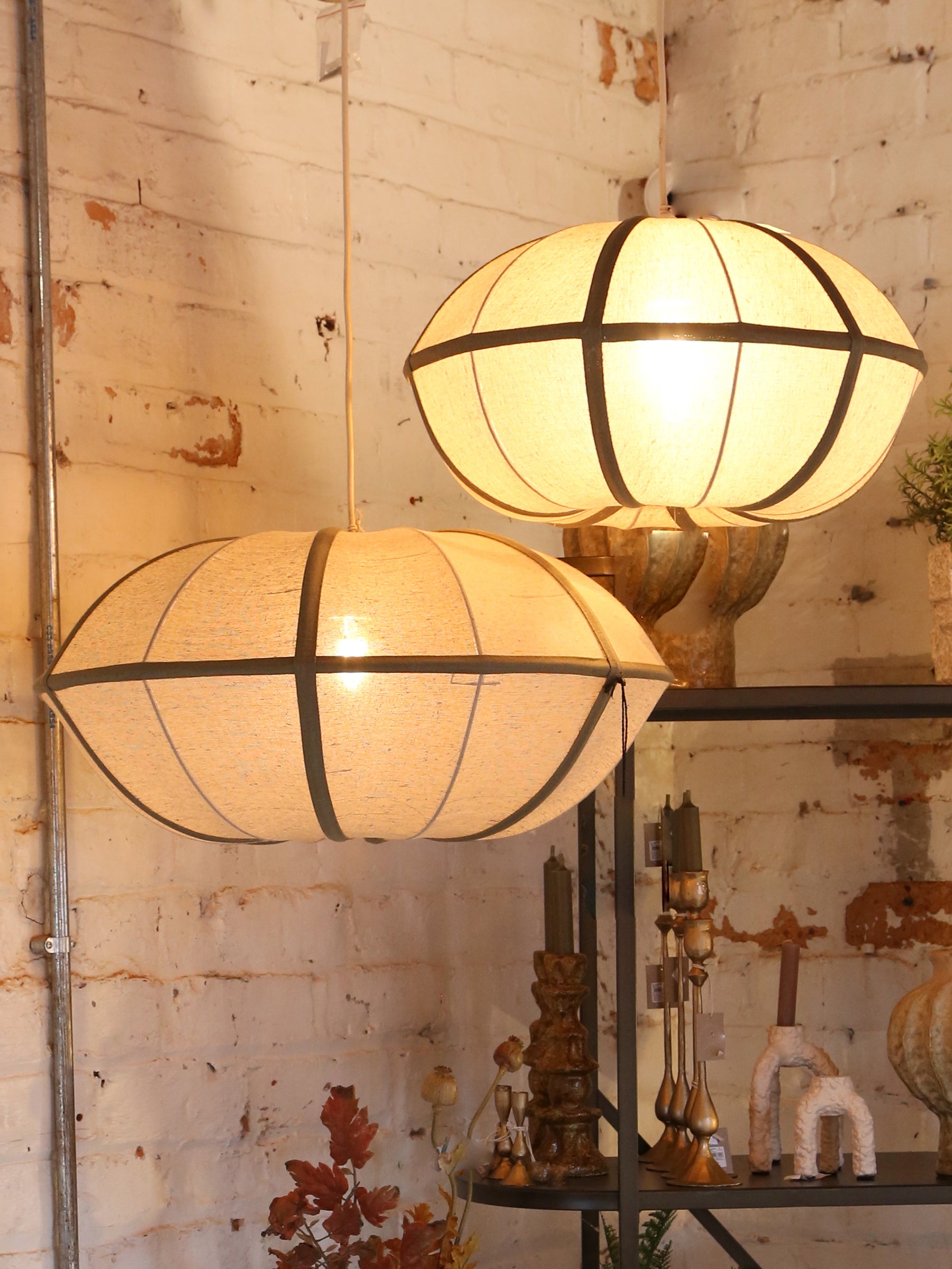 Mirleys Natural Linen Hanging Lamp - Olive, Crème, Beige - 2 Sizes Available