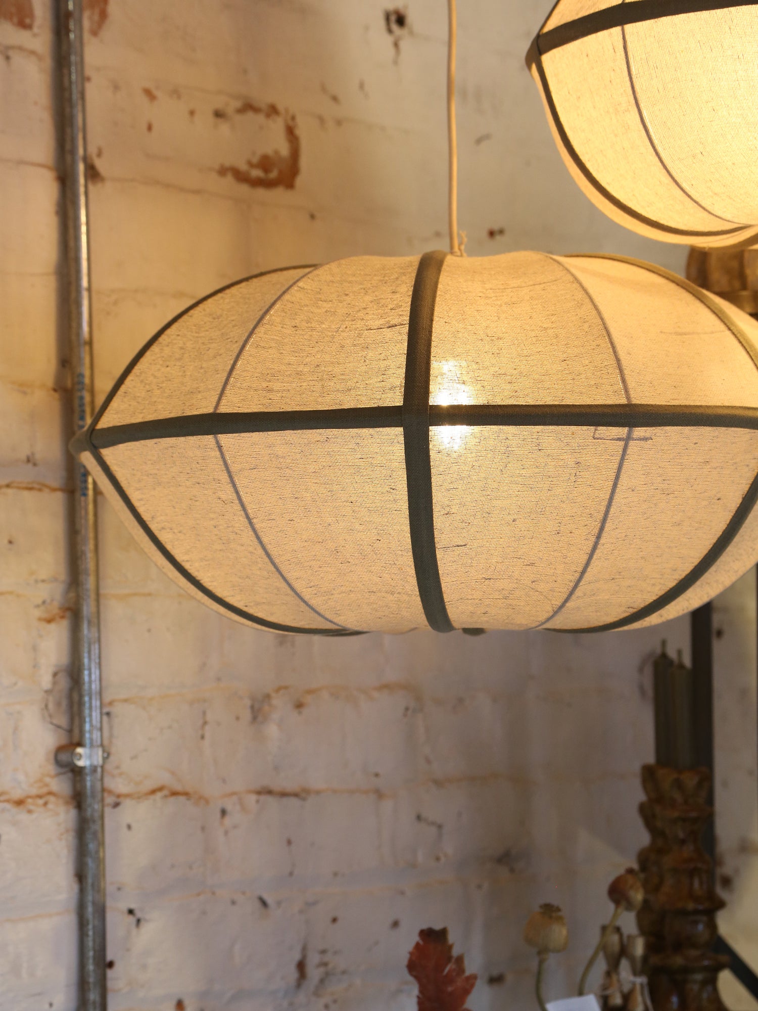 Mirleys Natural Linen Hanging Lamp - Olive, Crème, Beige - 2 Sizes Available