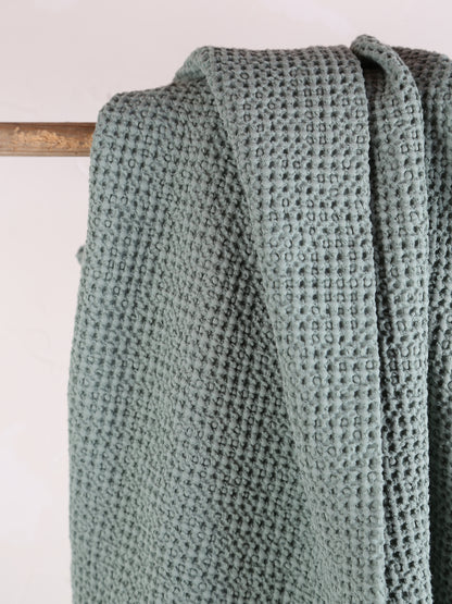 Maia Recycled Honeycomb Bedspread Throw - Vert Di Gris - 4 Sizes Available