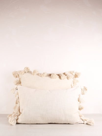 Woven Cushion With Tassels - Ecru White - 2 Sizes Available