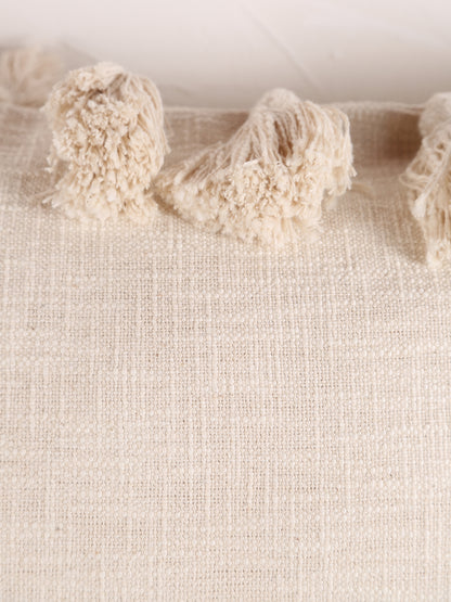 Woven Cushion With Tassels - Ecru White - 2 Sizes Available