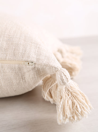 Woven Cushion With Tassels - Ecru White - 2 Sizes Available