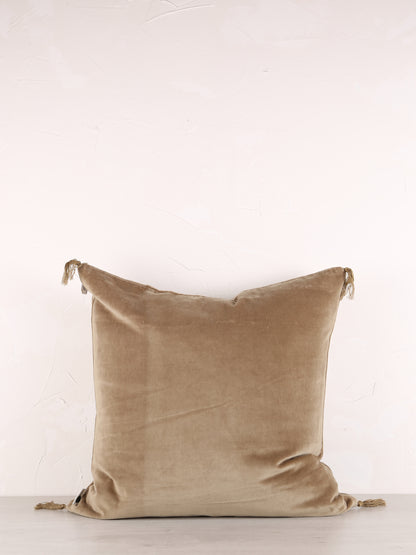 Velvet Tassel Cushion - 50x50cm - Khaki