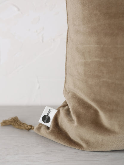 Velvet Tassel Cushion - 50x50cm - Khaki