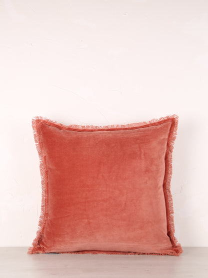 Fara Fringed Velvet Cushion - Sienne - 3 Sizes Avaliable