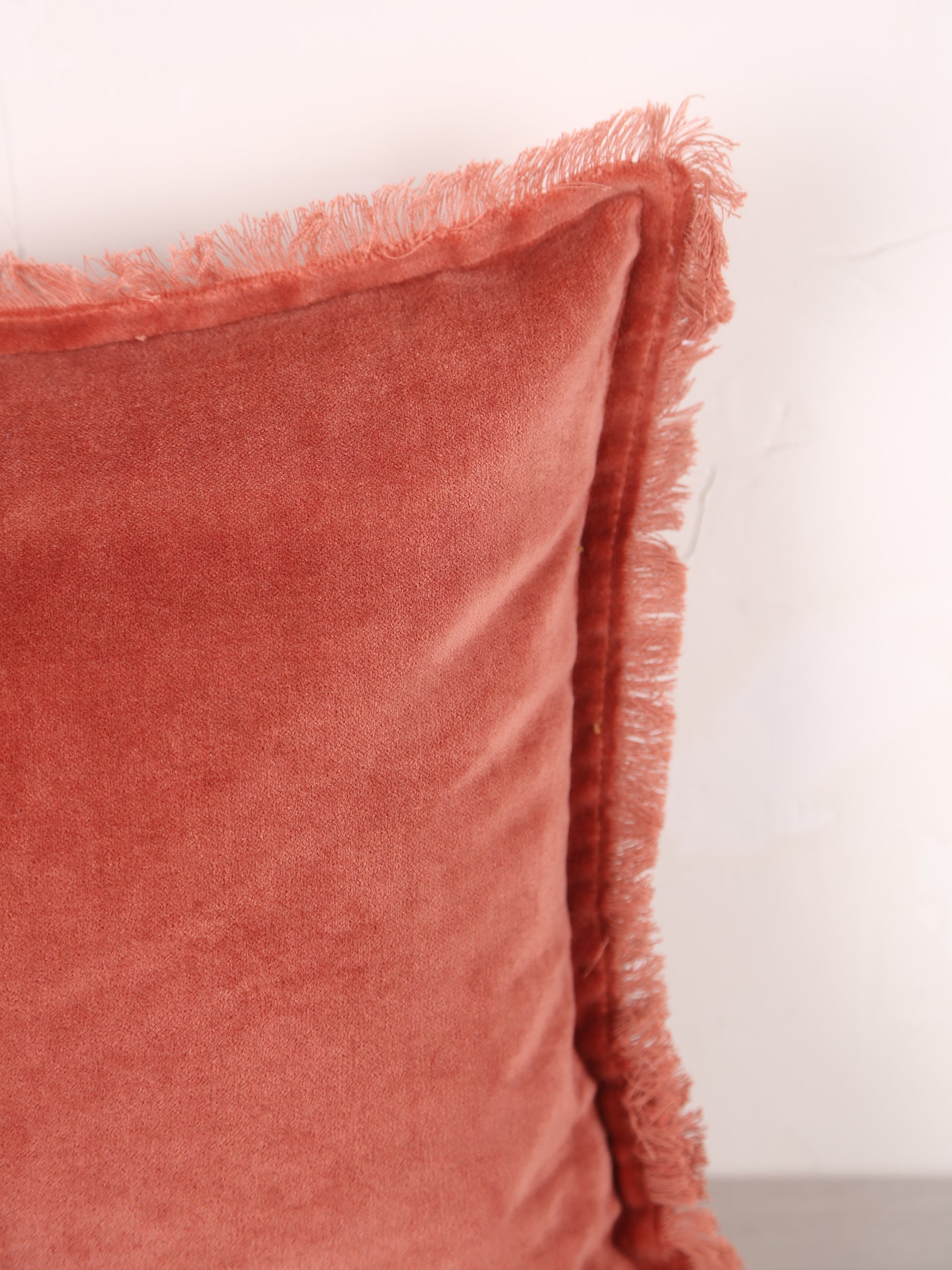 Fara Fringed Velvet Cushion - Sienne - 3 Sizes Avaliable