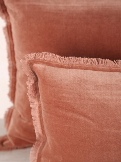Fara Fringed Velvet Cushion - Rosewood - 3 Sizes Available