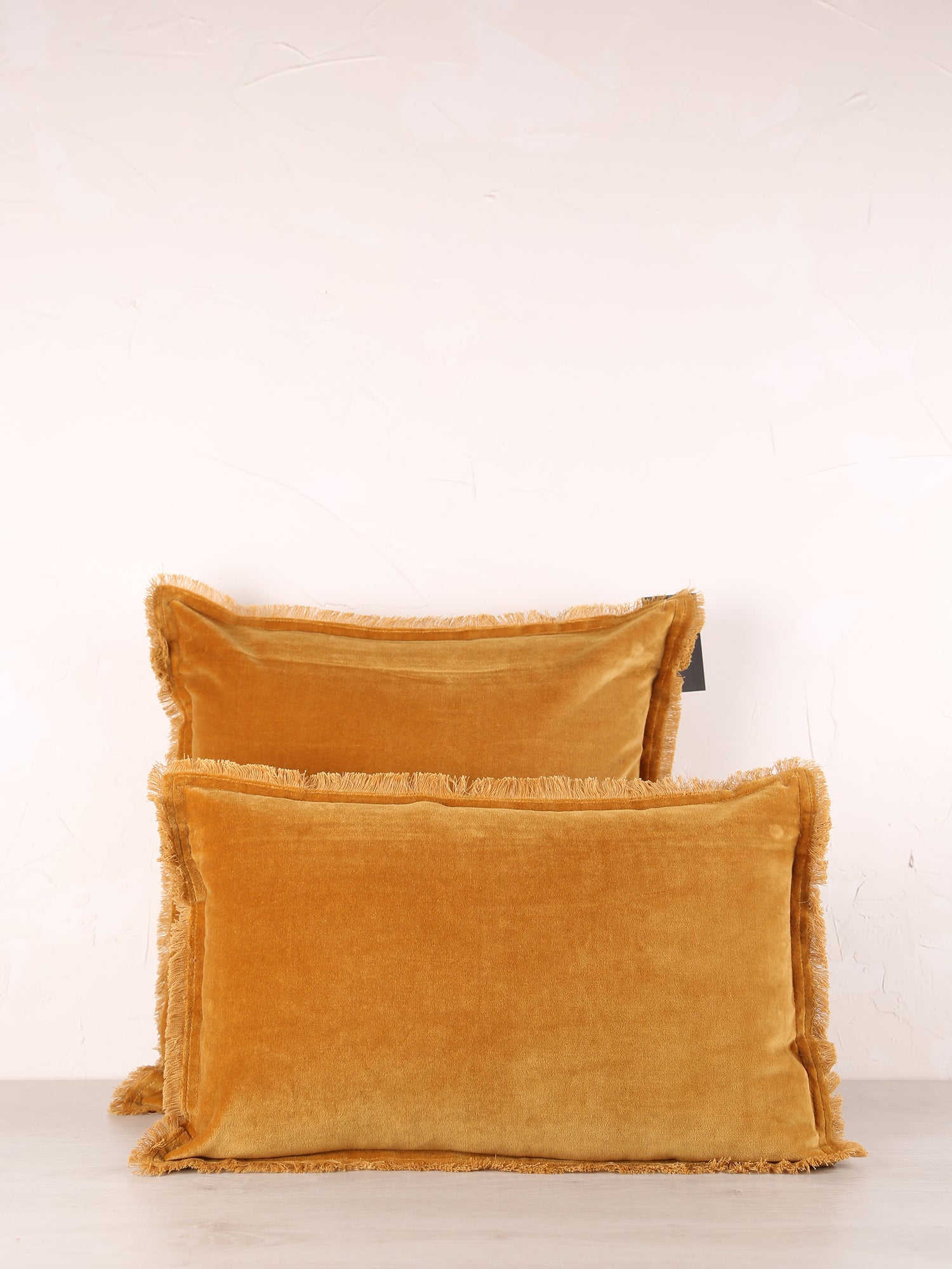 Fara Fringed Velvet Cushion - Saffron - 3 Sizes Available