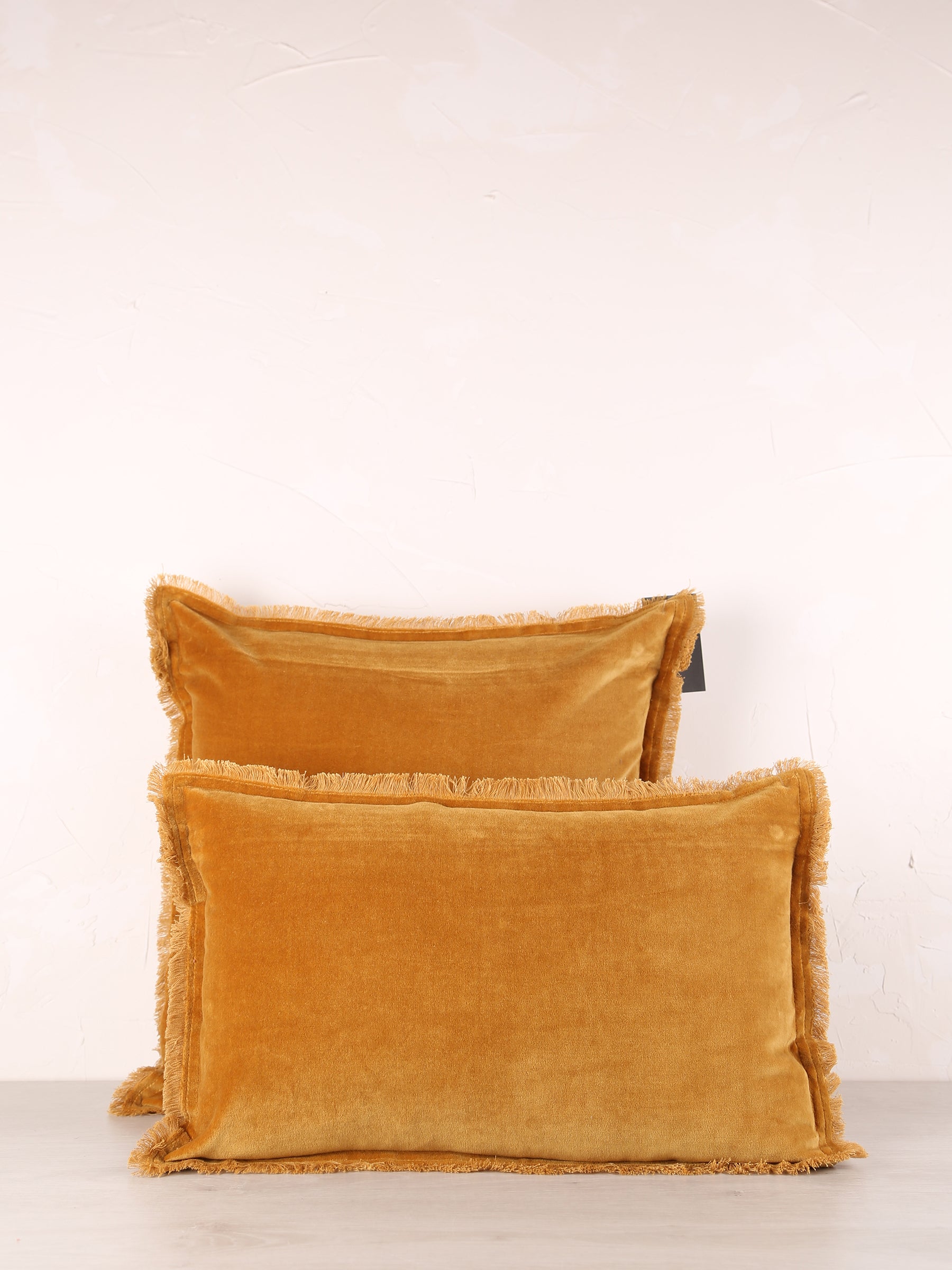 Fara Fringed Velvet Cushion - Saffron - 3 Sizes Available