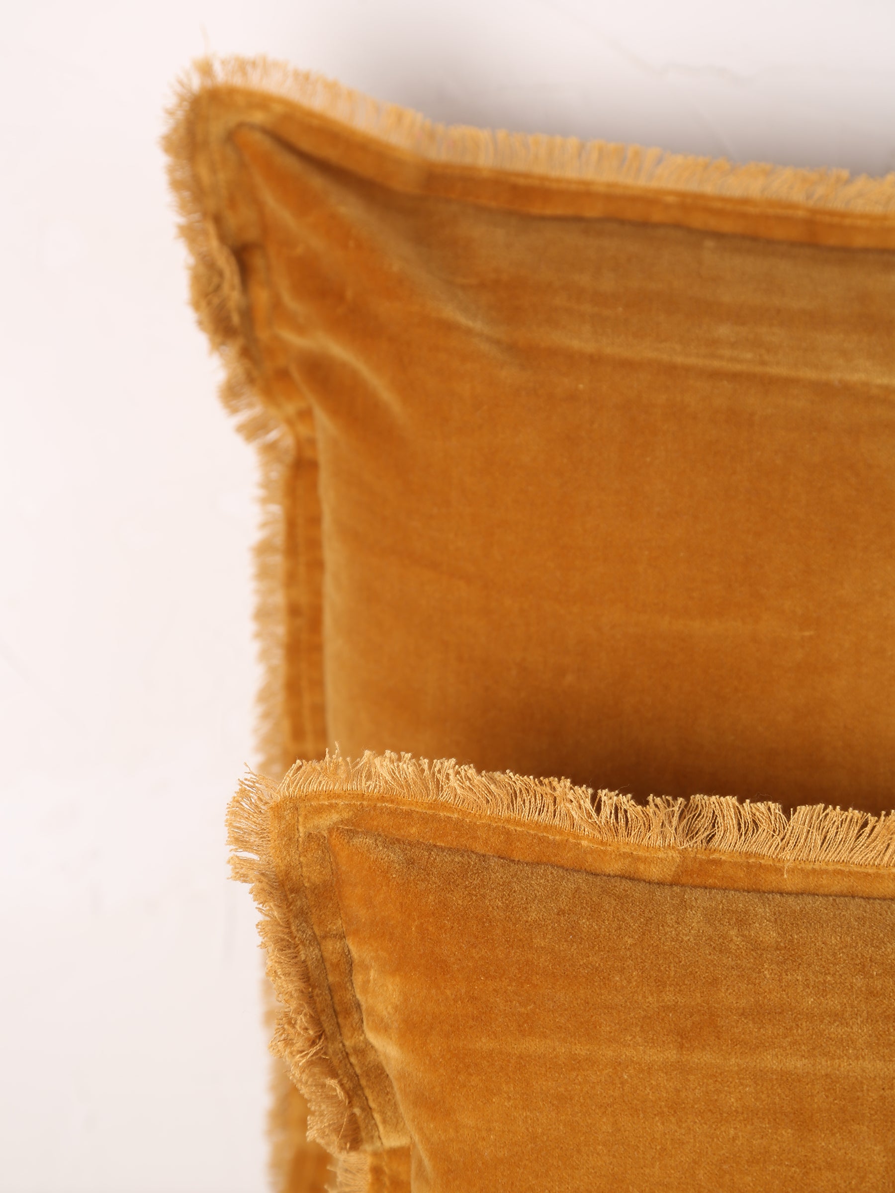 Fara Fringed Velvet Cushion - Saffron - 3 Sizes Available