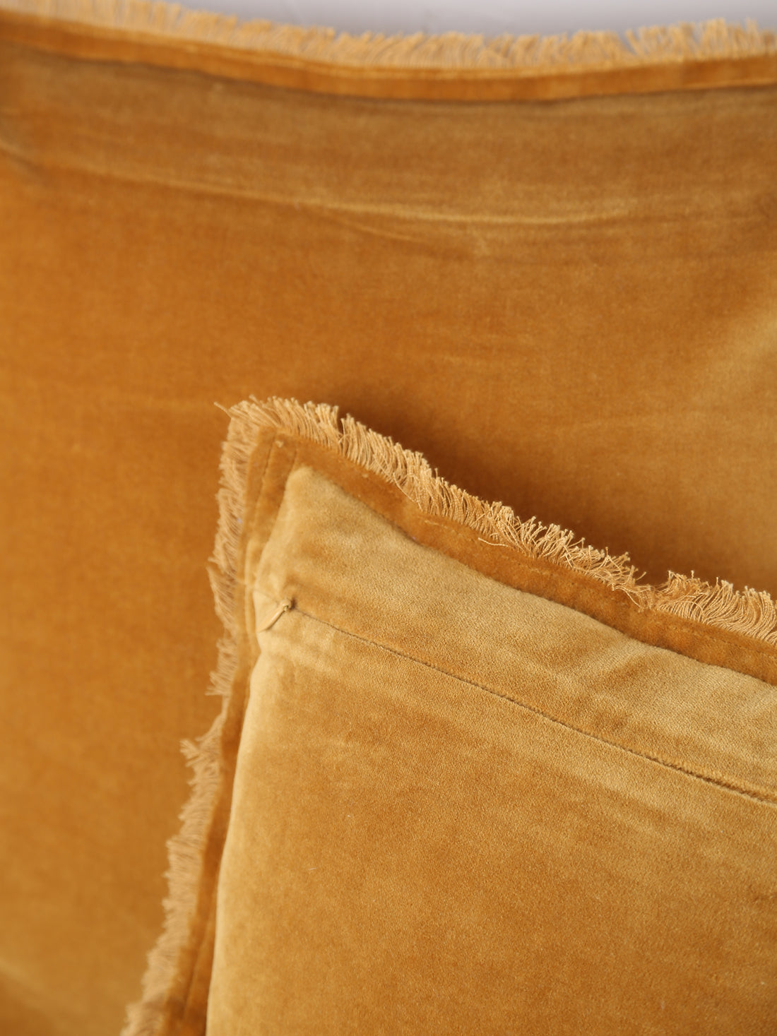 Fara Fringed Velvet Cushion - Saffron - 3 Sizes Available