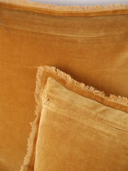 Fara Fringed Velvet Cushion - Saffron - 3 Sizes Available