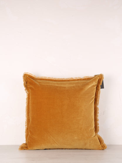Fara Fringed Velvet Cushion - Saffron - 3 Sizes Available
