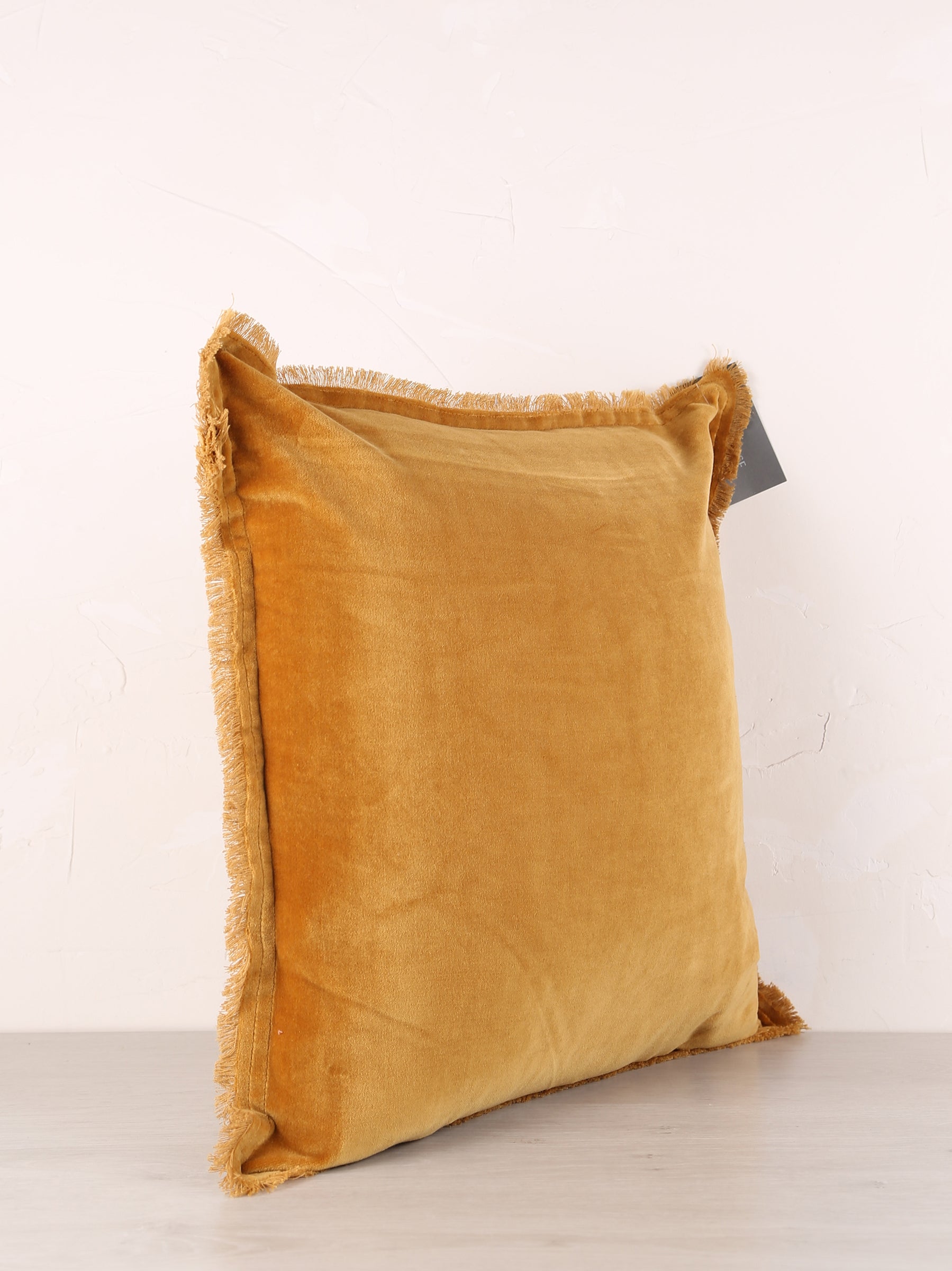 Fara Fringed Velvet Cushion - Saffron - 3 Sizes Available