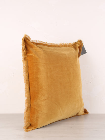 Fara Fringed Velvet Cushion - Saffron - 3 Sizes Available