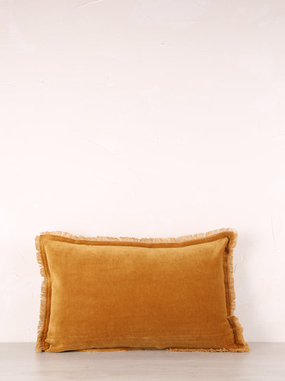 Fara Fringed Velvet Cushion - Saffron - 3 Sizes Available