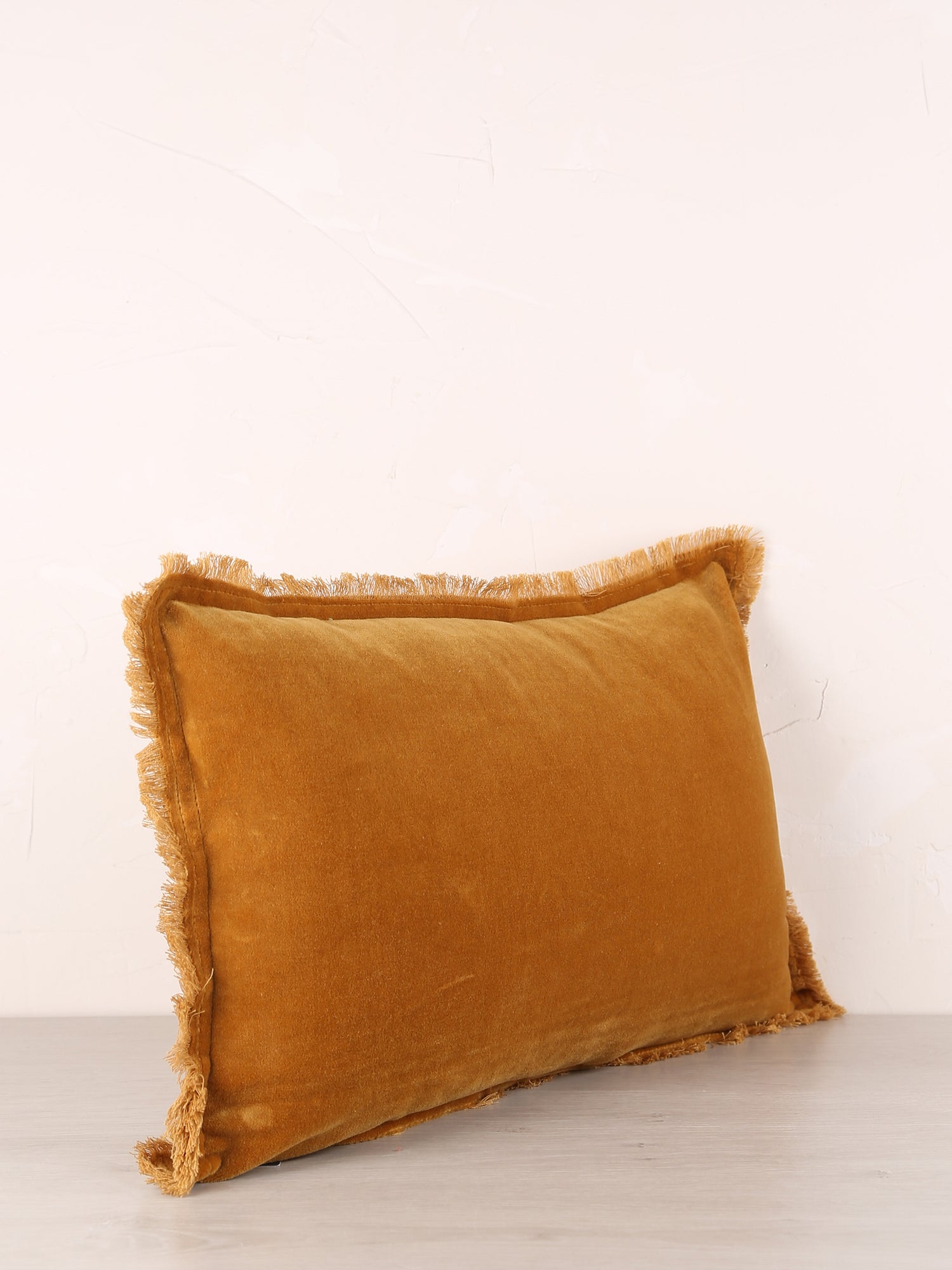 Fara Fringed Velvet Cushion - Saffron - 3 Sizes Available