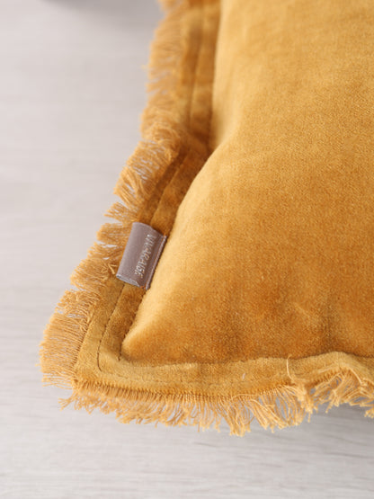 Fara Fringed Velvet Cushion - Saffron - 3 Sizes Available