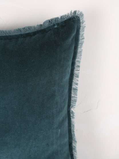 Fara Fringed Velvet Cushion - Corinth - 3 Sizes Available