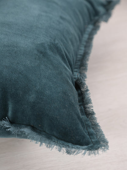 Fara Fringed Velvet Cushion - Corinth - 3 Sizes Available