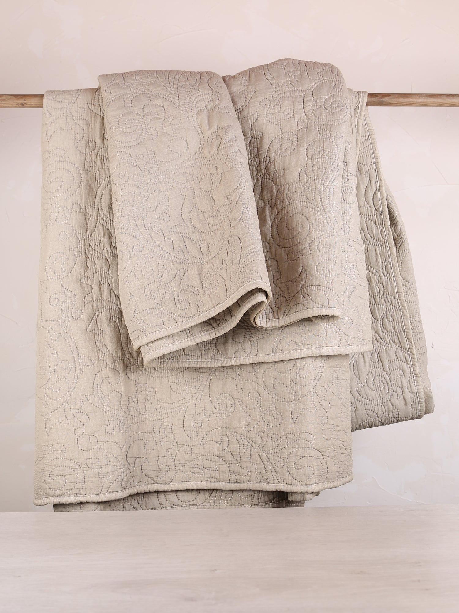 Isabelle Quilted Embroidered Bedspread - Eucalyptus Grey