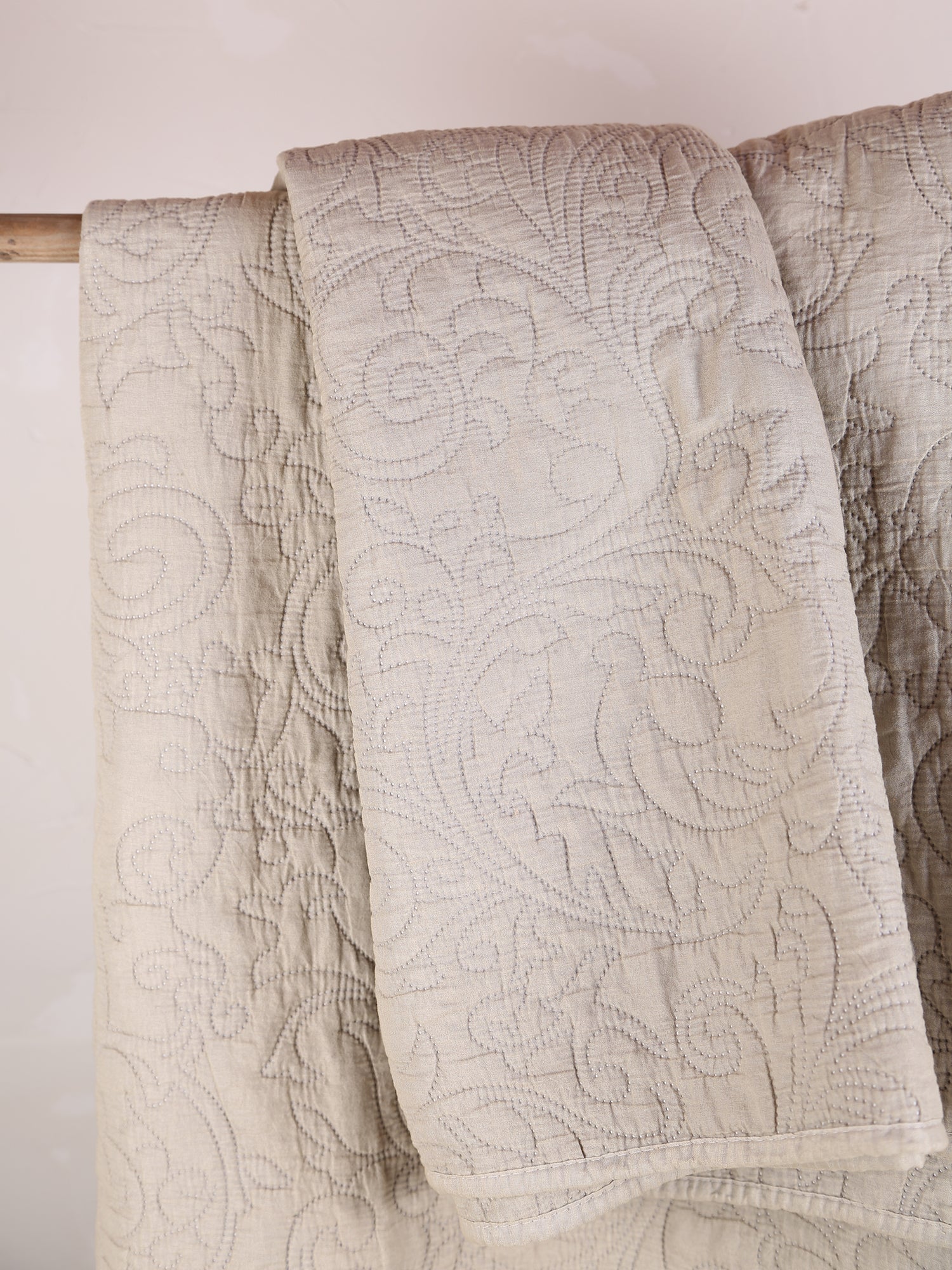 Isabelle Quilted Embroidered Bedspread - Eucalyptus Grey