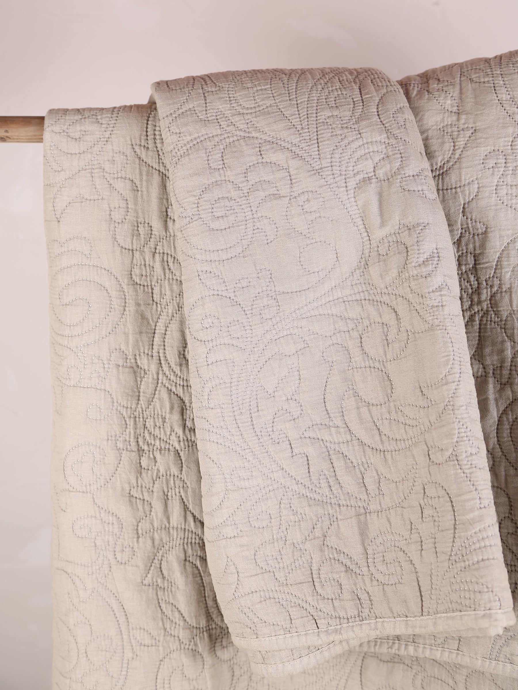 Isabelle Quilted Embroidered Bedspread - Eucalyptus Grey