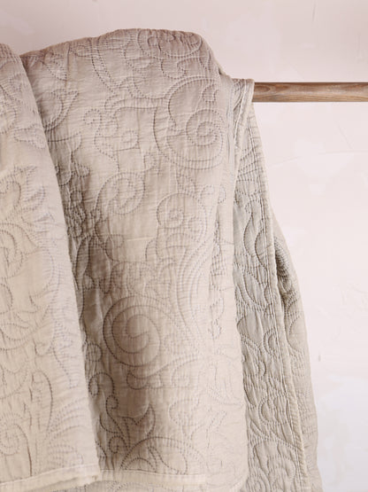 Isabelle Quilted Embroidered Bedspread - Eucalyptus Grey