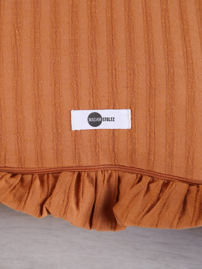 Rubie Ruffled Stripe Cotton Cushion - Rust, Ochre