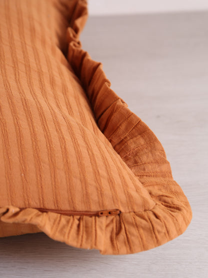Rubie Ruffled Stripe Cotton Cushion - Rust, Ochre