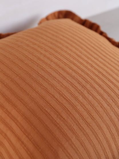 Rubie Ruffled Stripe Cotton Cushion - Rust, Ochre