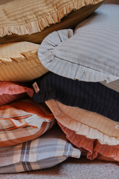 Rubie Ruffled Stripe Cotton Cushion - Peach Pink