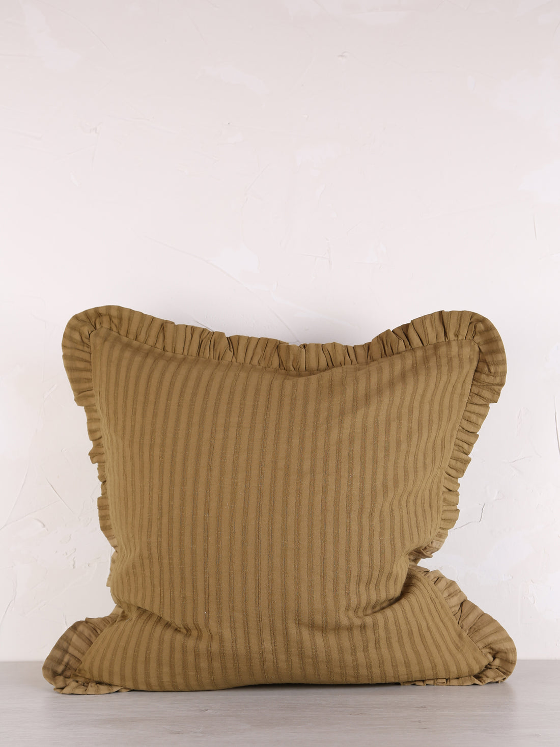 Rubie Ruffled Stripe Cotton Cushion - Tapenade