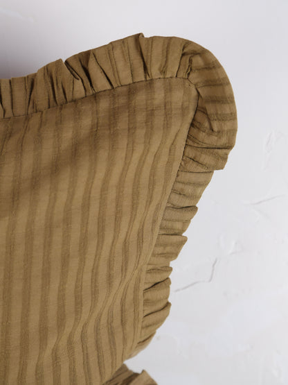 Rubie Ruffled Stripe Cotton Cushion - Tapenade