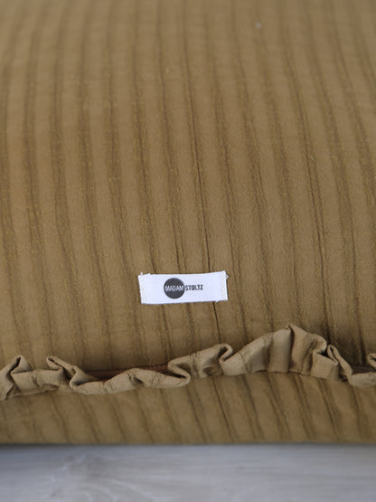 Rubie Ruffled Stripe Cotton Cushion - Tapenade