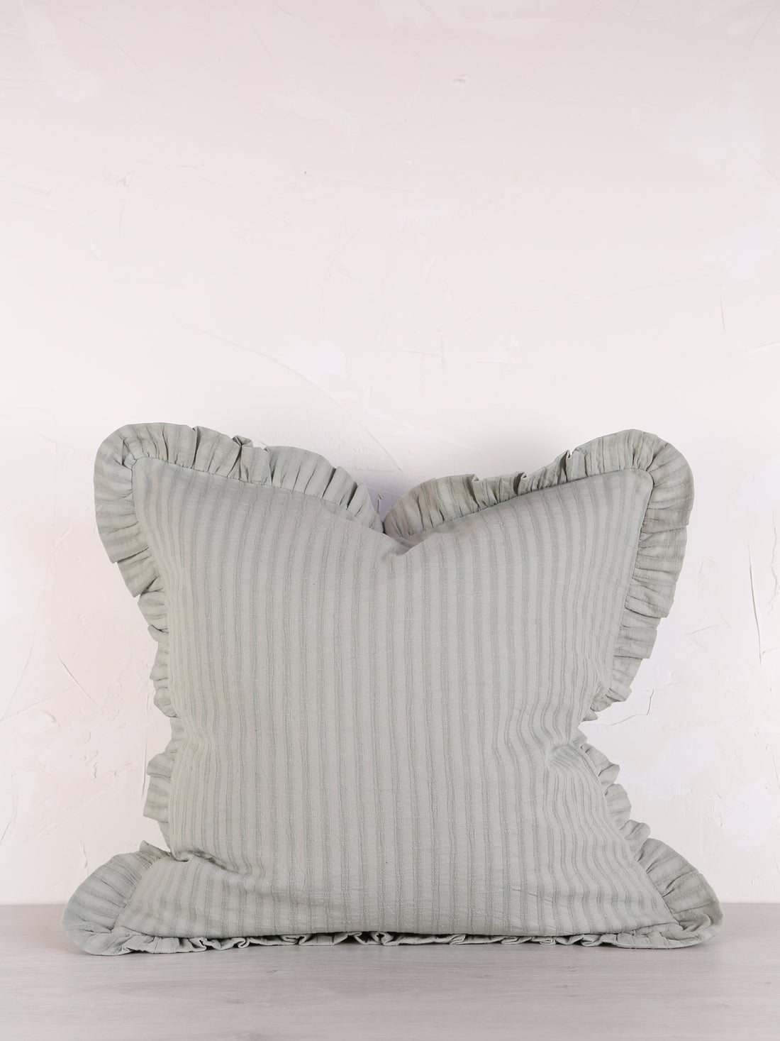 Rubie Ruffled Stripe Cotton Cushion - Silver Green