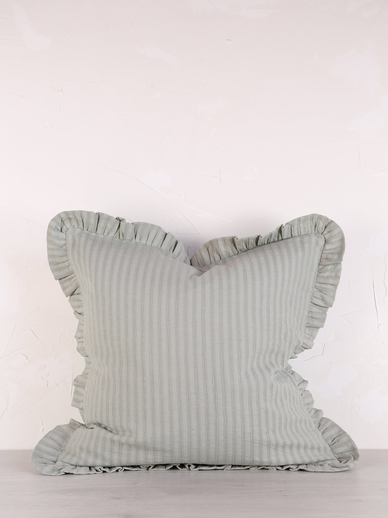 Rubie Ruffled Stripe Cotton Cushion - Silver Green