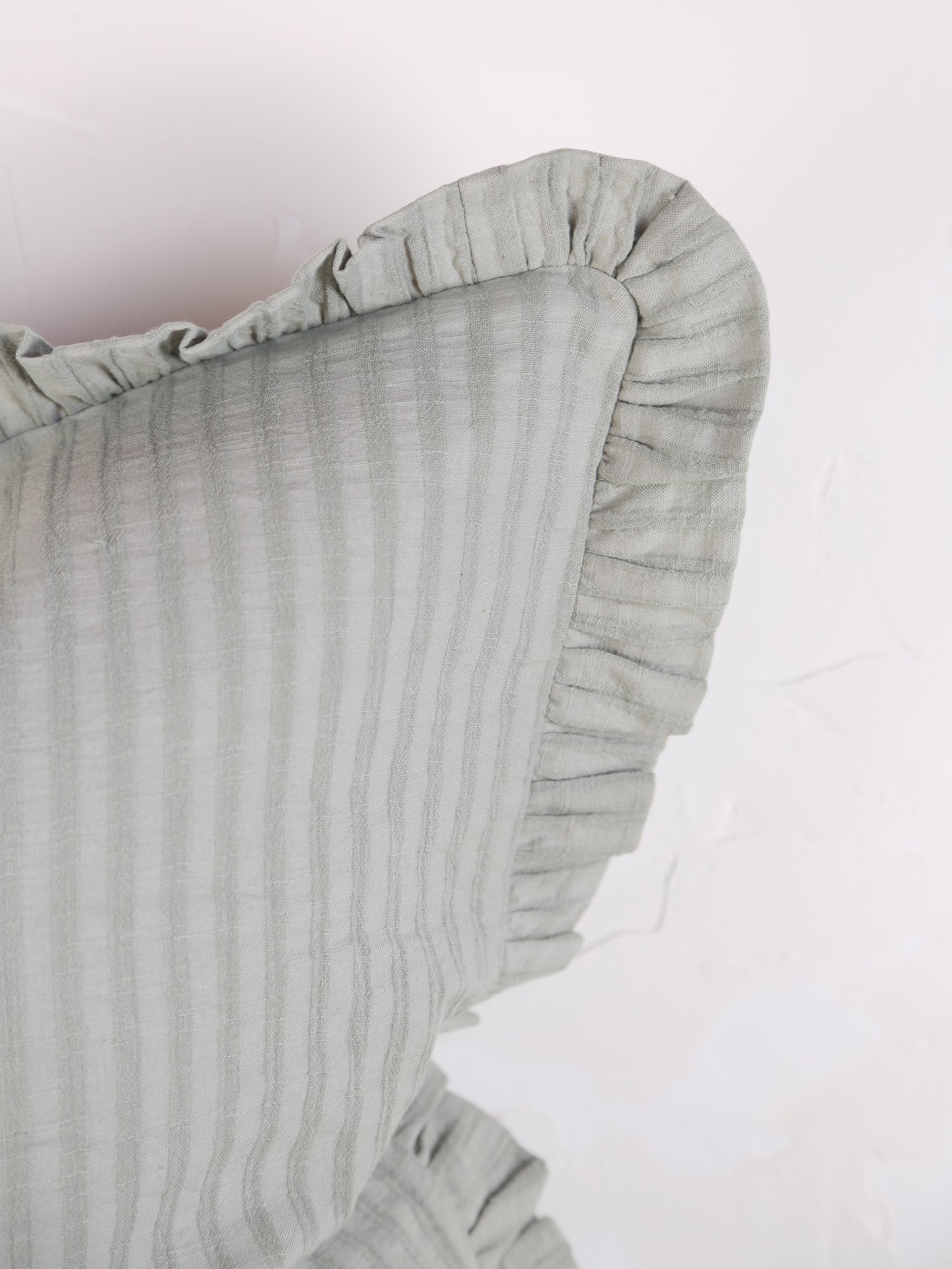 Rubie Ruffled Stripe Cotton Cushion - Silver Green