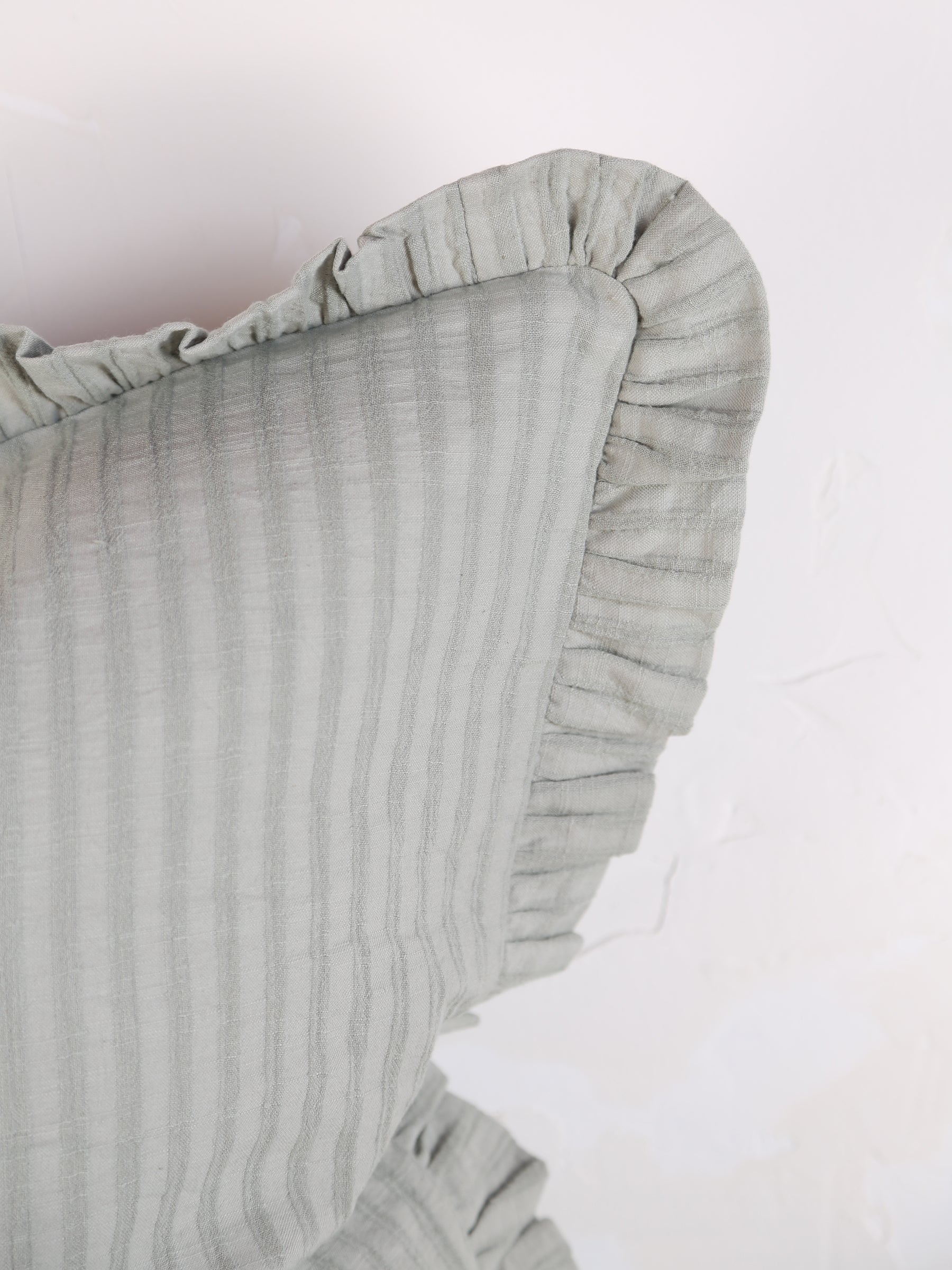 Rubie Ruffled Stripe Cotton Cushion - Silver Green