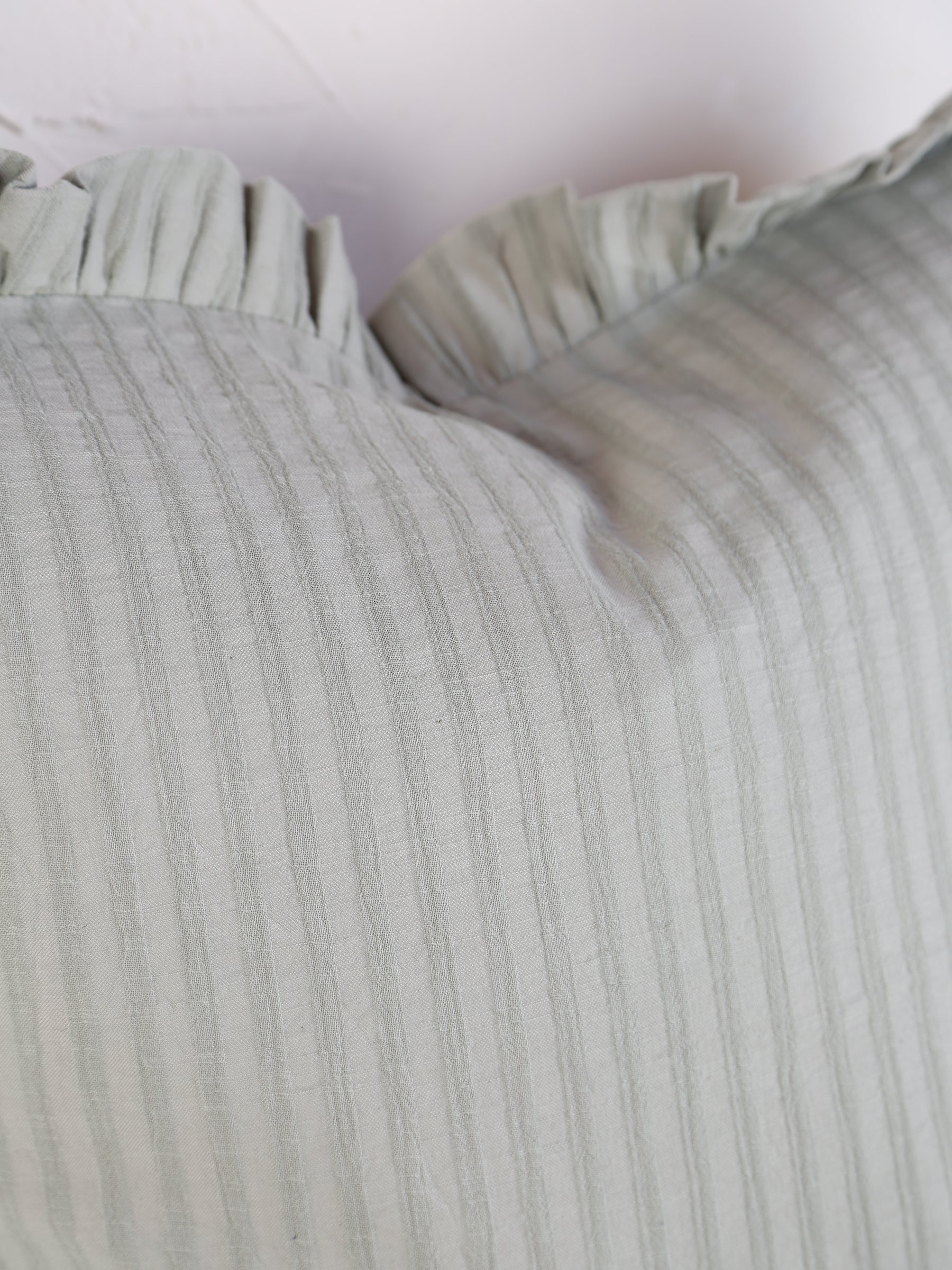 Rubie Ruffled Stripe Cotton Cushion - Silver Green
