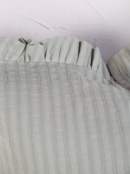 Rubie Ruffled Stripe Cotton Cushion - Silver Green