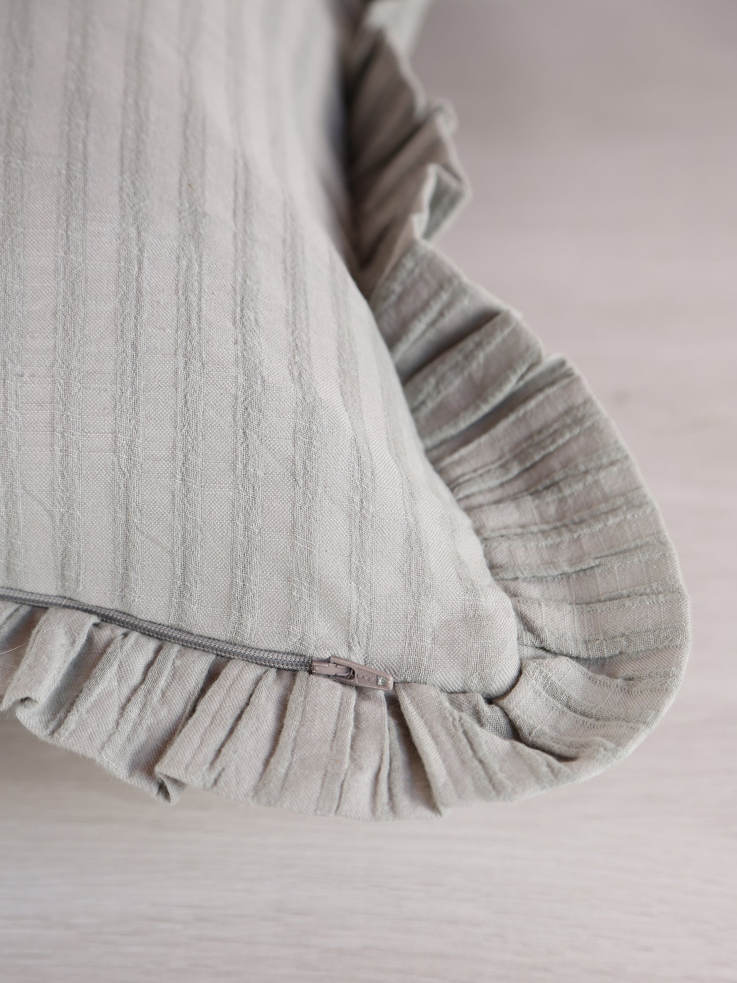 Rubie Ruffled Stripe Cotton Cushion - Silver Green