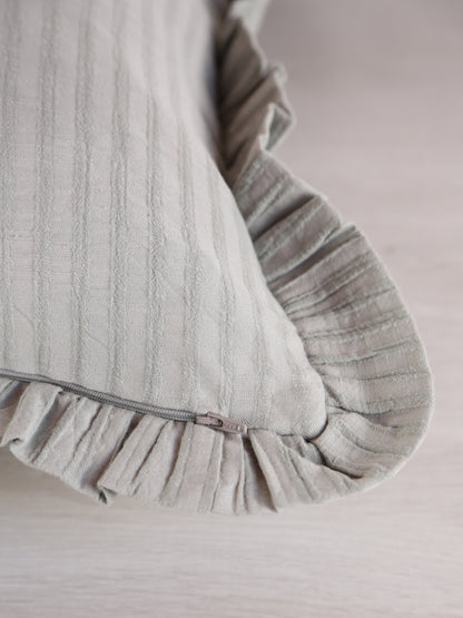 Rubie Ruffled Stripe Cotton Cushion - Silver Green
