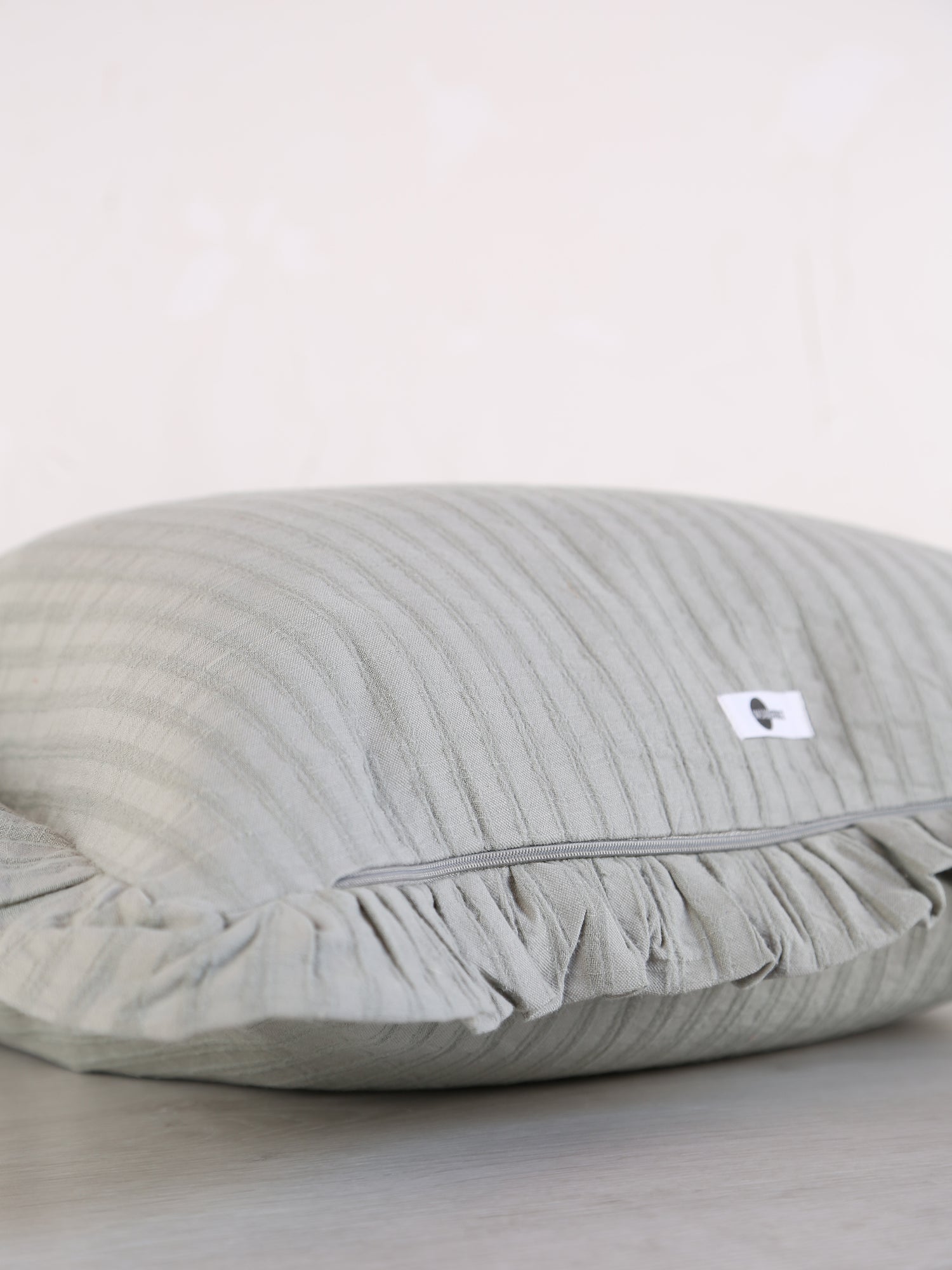 Rubie Ruffled Stripe Cotton Cushion - Silver Green