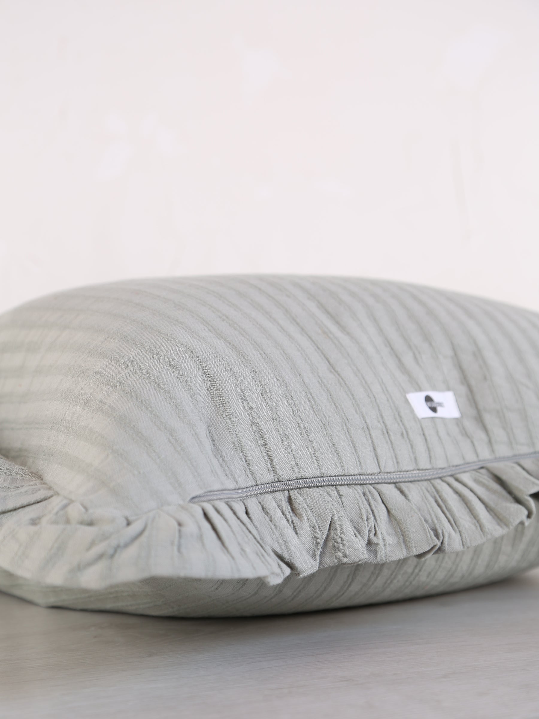 Rubie Ruffled Stripe Cotton Cushion - Silver Green