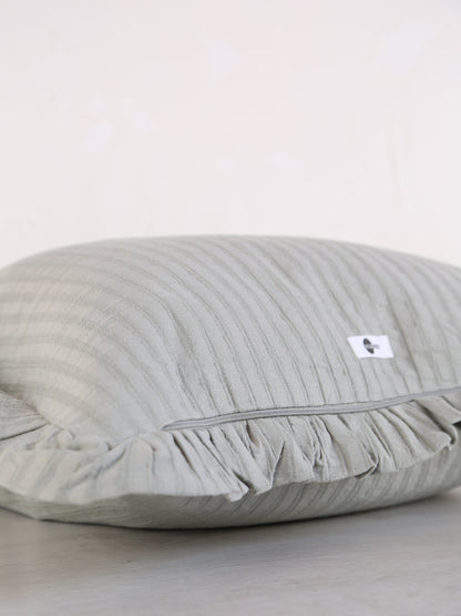 Rubie Ruffled Stripe Cotton Cushion - Silver Green